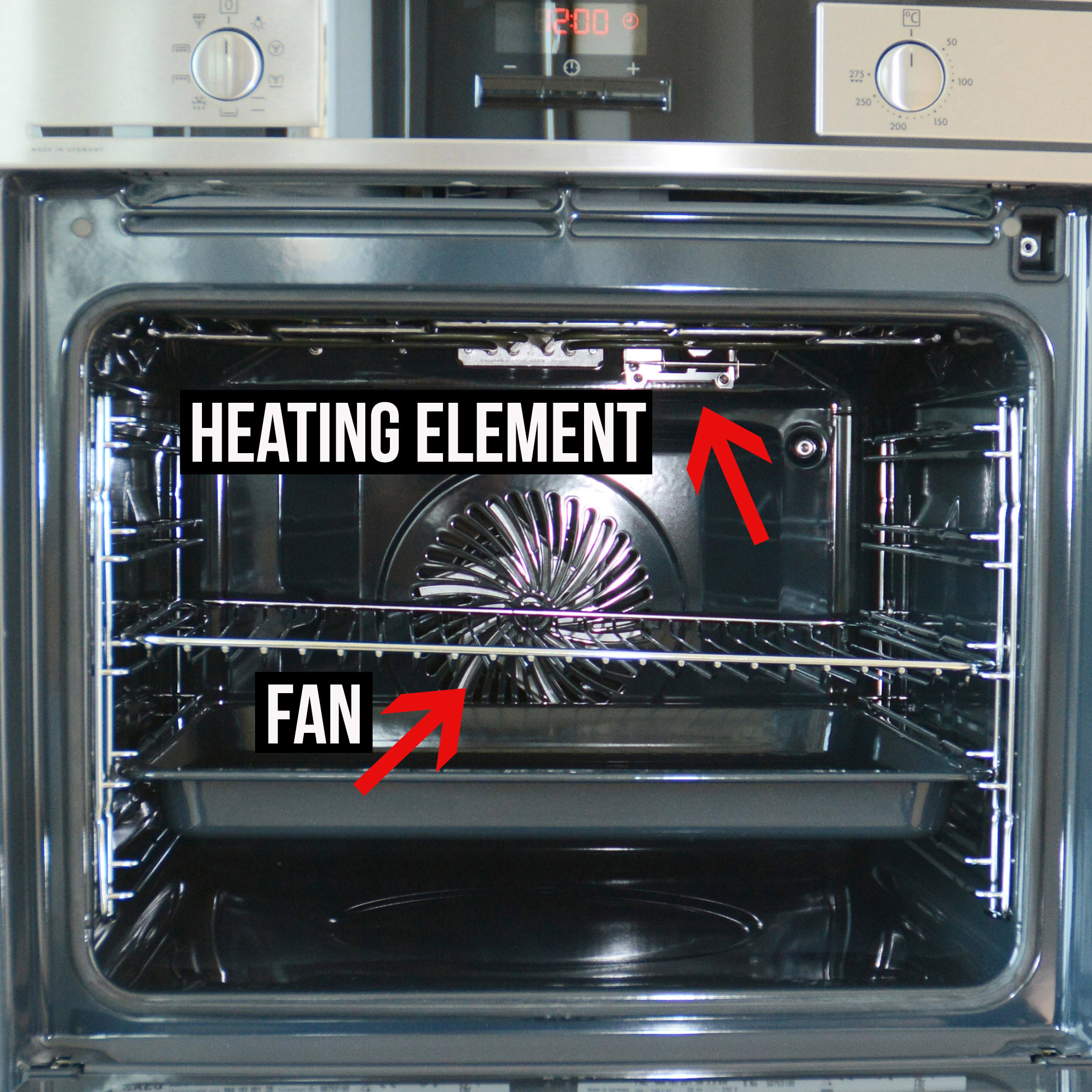 How to use conventional oven -picture of convection heating element and fan