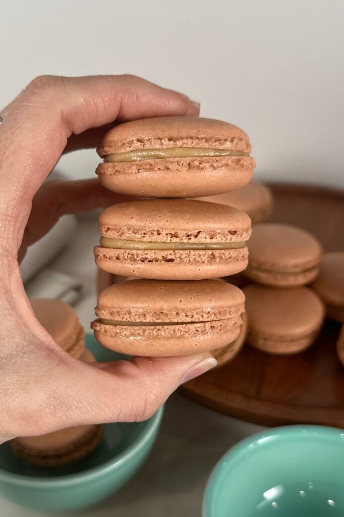 3 stacked Caramel Macarons